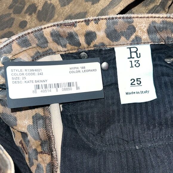 NWT R13 Kate Skinny Distressed Leopard Print Jeans Size 25 - Picture 13 of 15